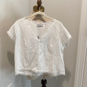 urban outfitters gauze fringe crop tee